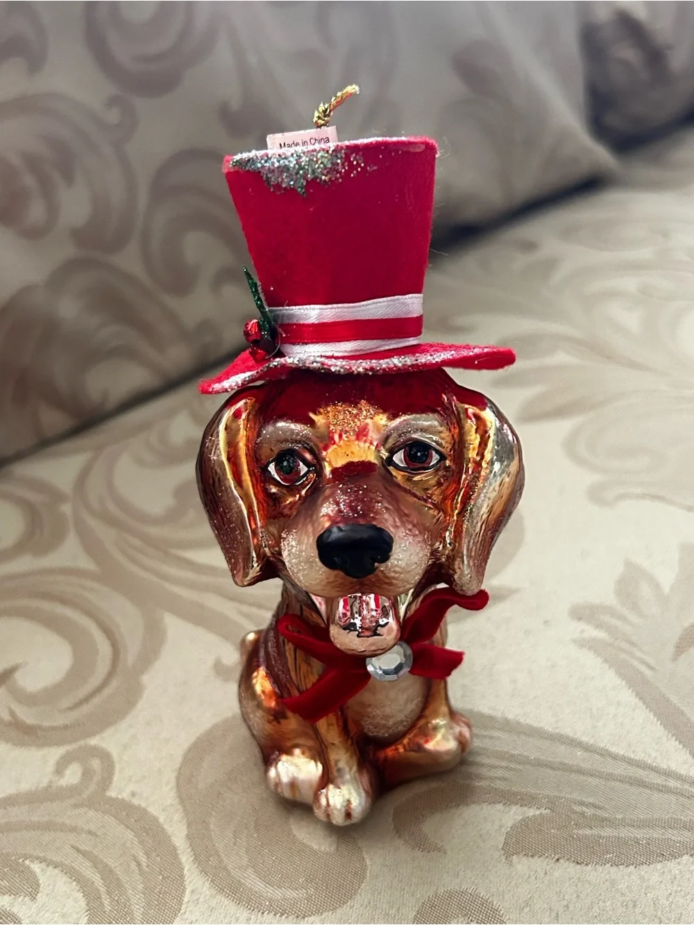 NWT Katherines Collections Puppy Dog Christmas Ornament Set Red Felt Hat Holly